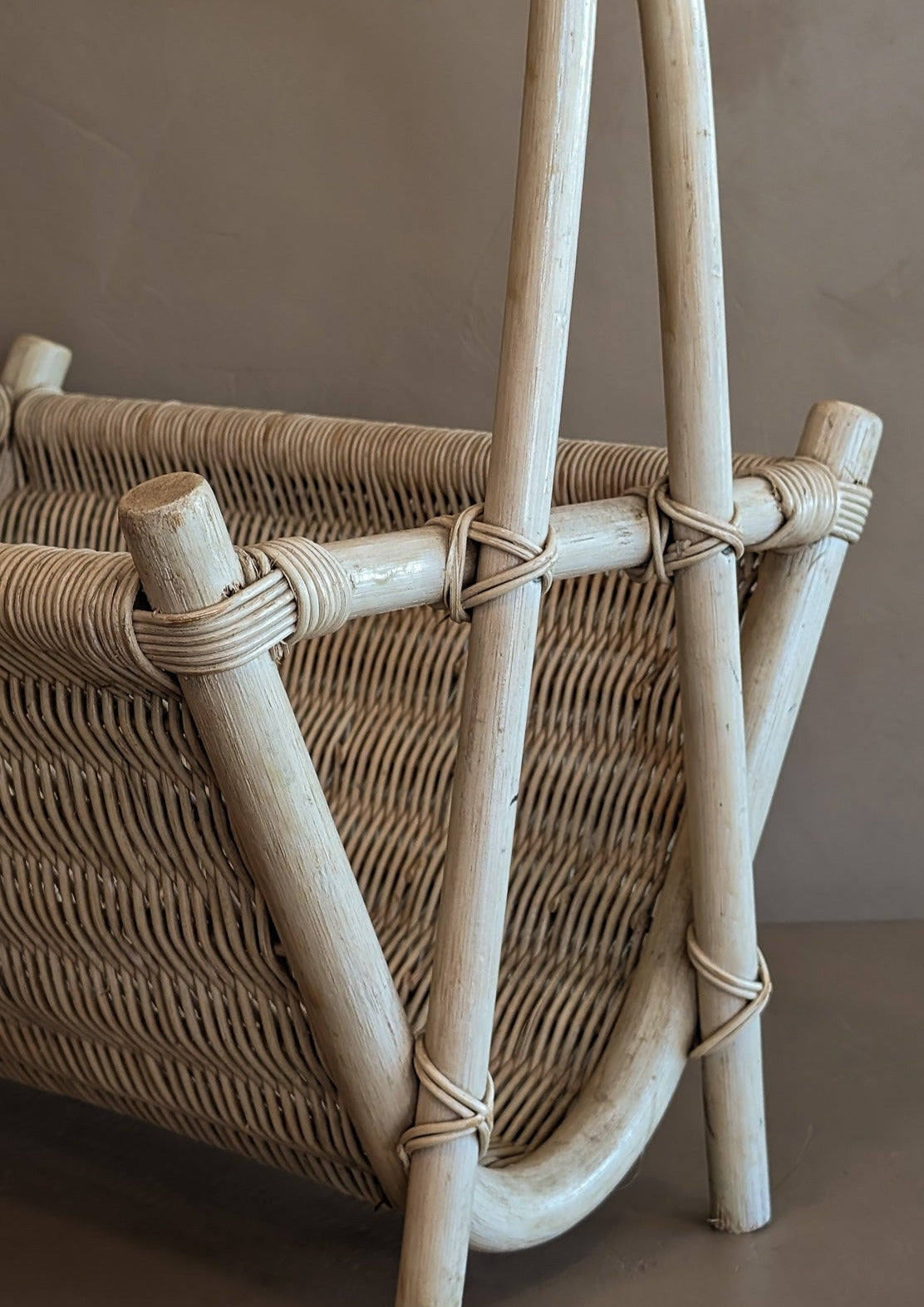 Vintage Whitewash Rattan and Wicker Magazine Rack