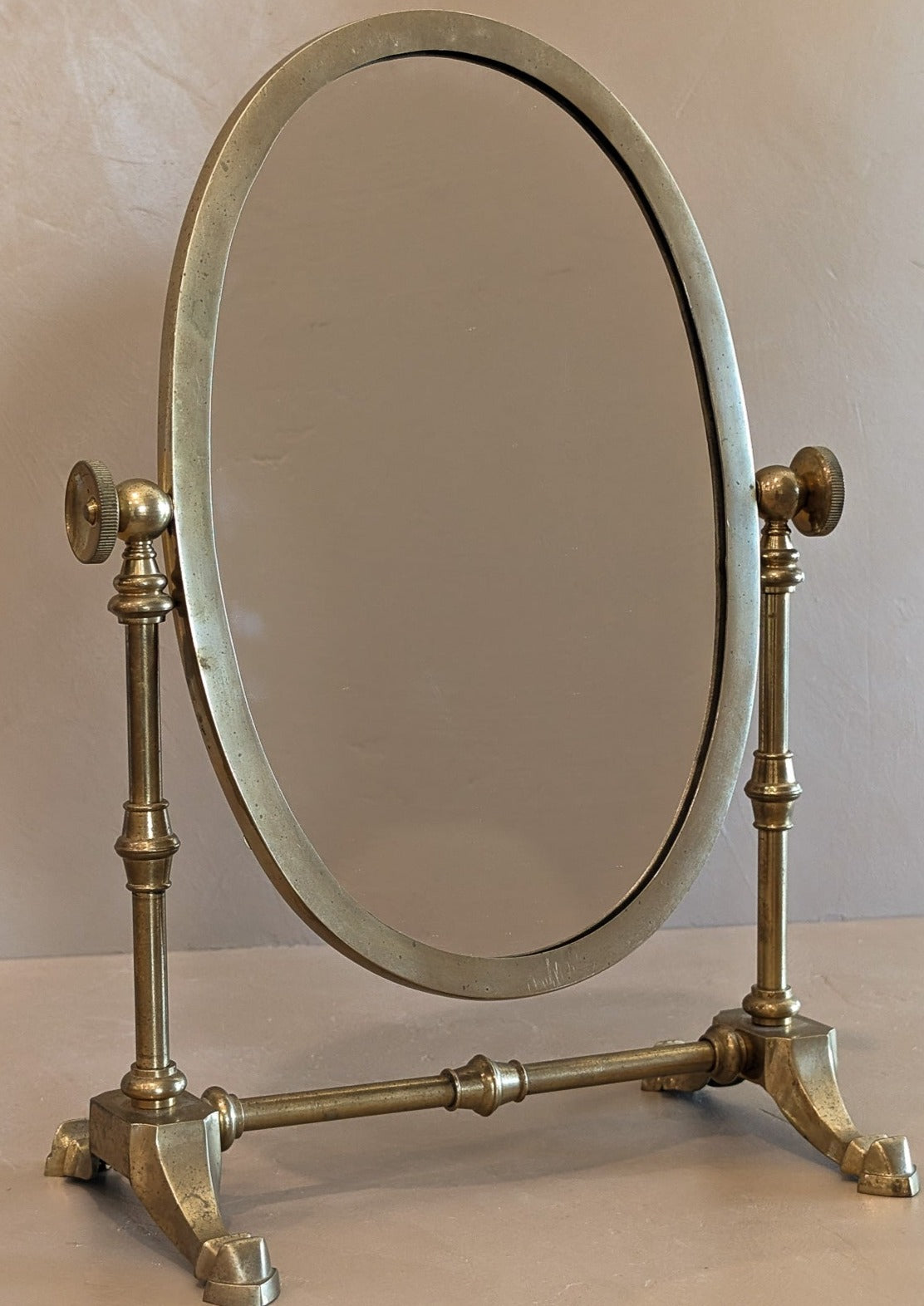 Vintage English Brass Tabletop Shaving/Vanity Mirror