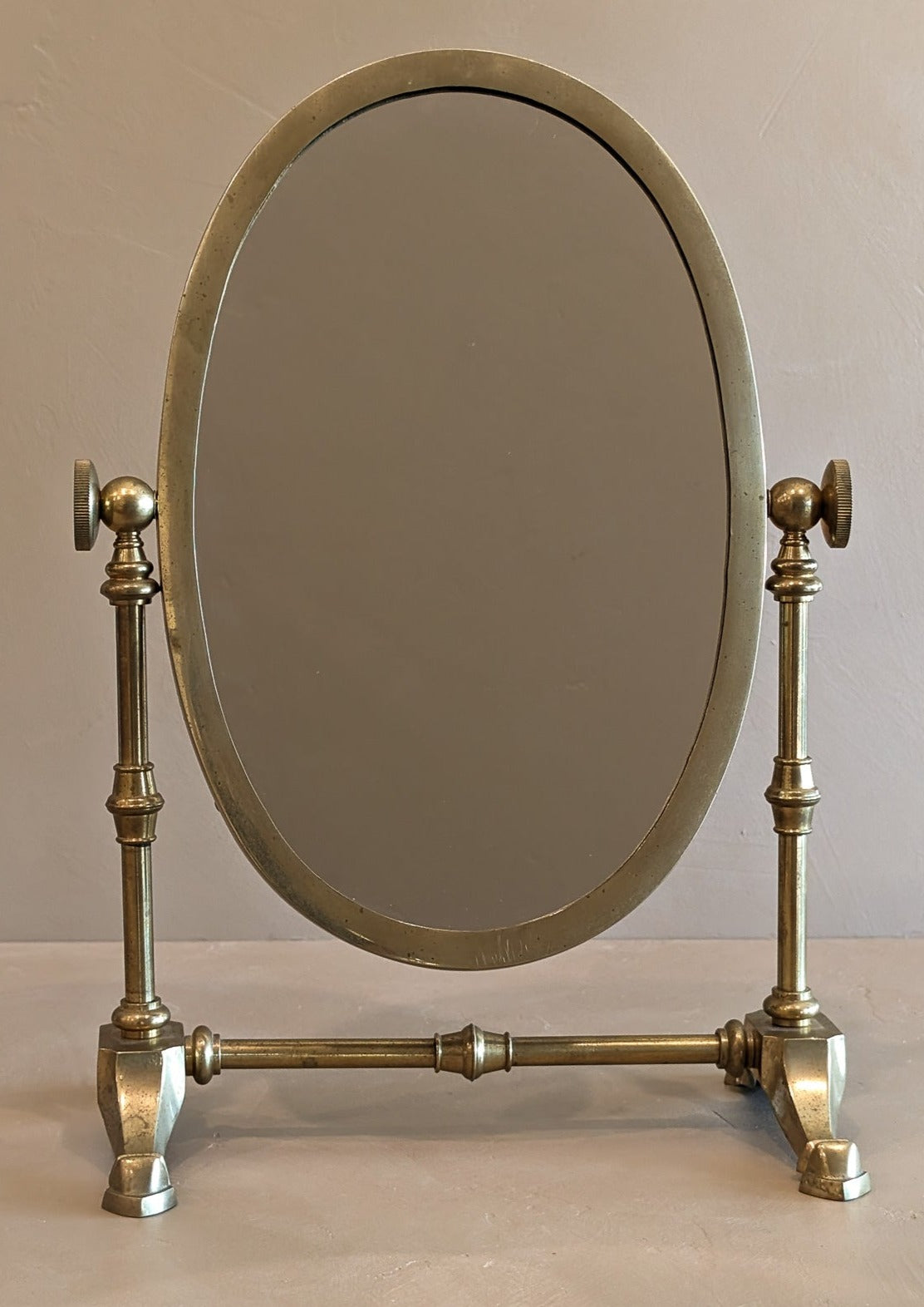 Vintage English Brass Tabletop Shaving/Vanity Mirror