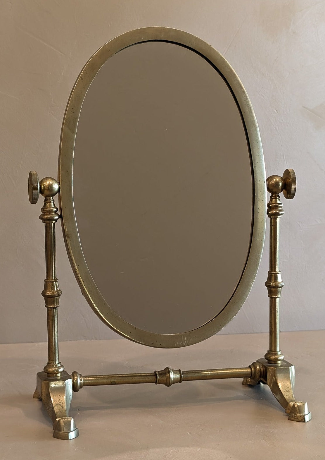 Vintage English Brass Tabletop Shaving/Vanity Mirror