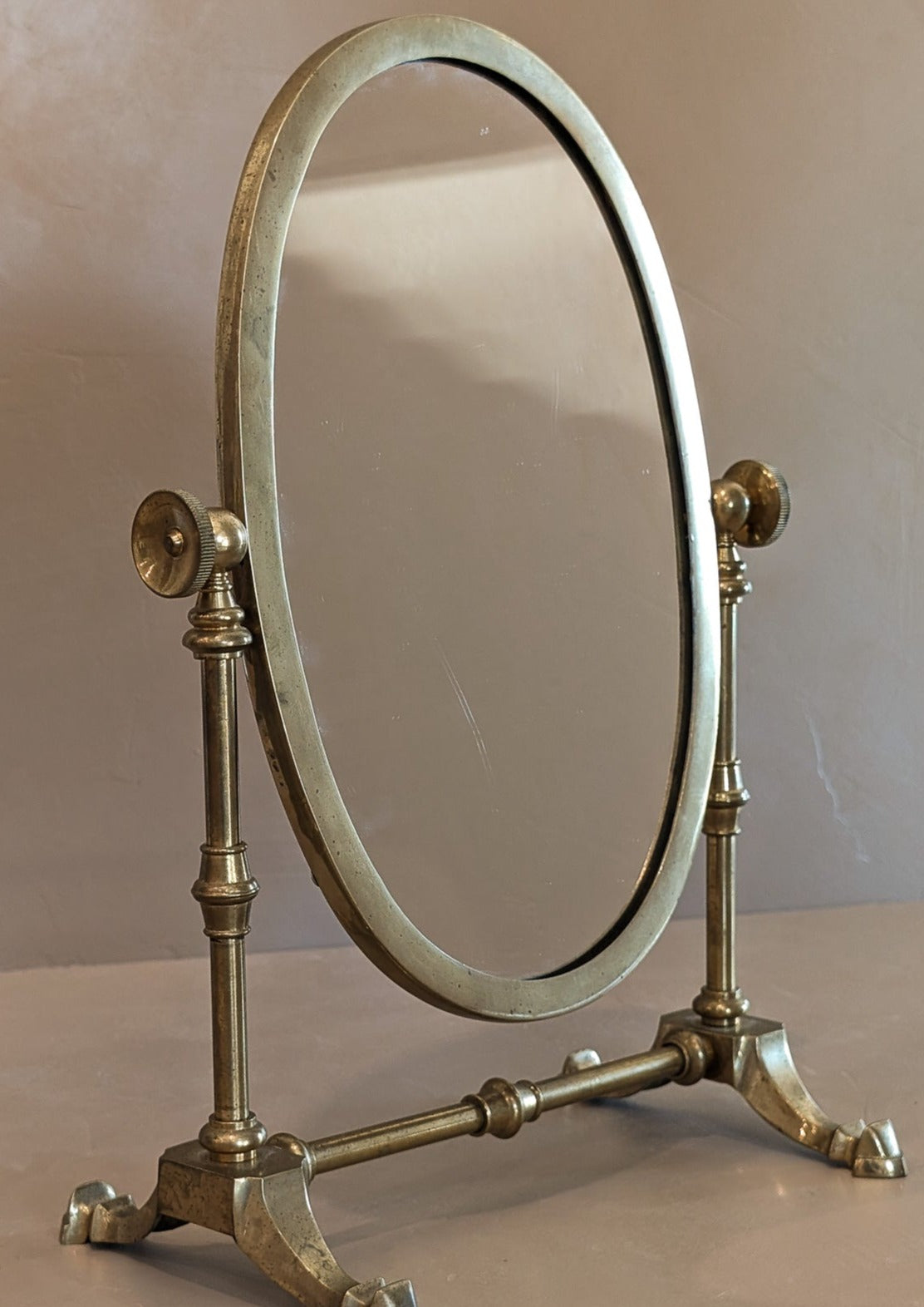 Vintage English Brass Tabletop Shaving/Vanity Mirror