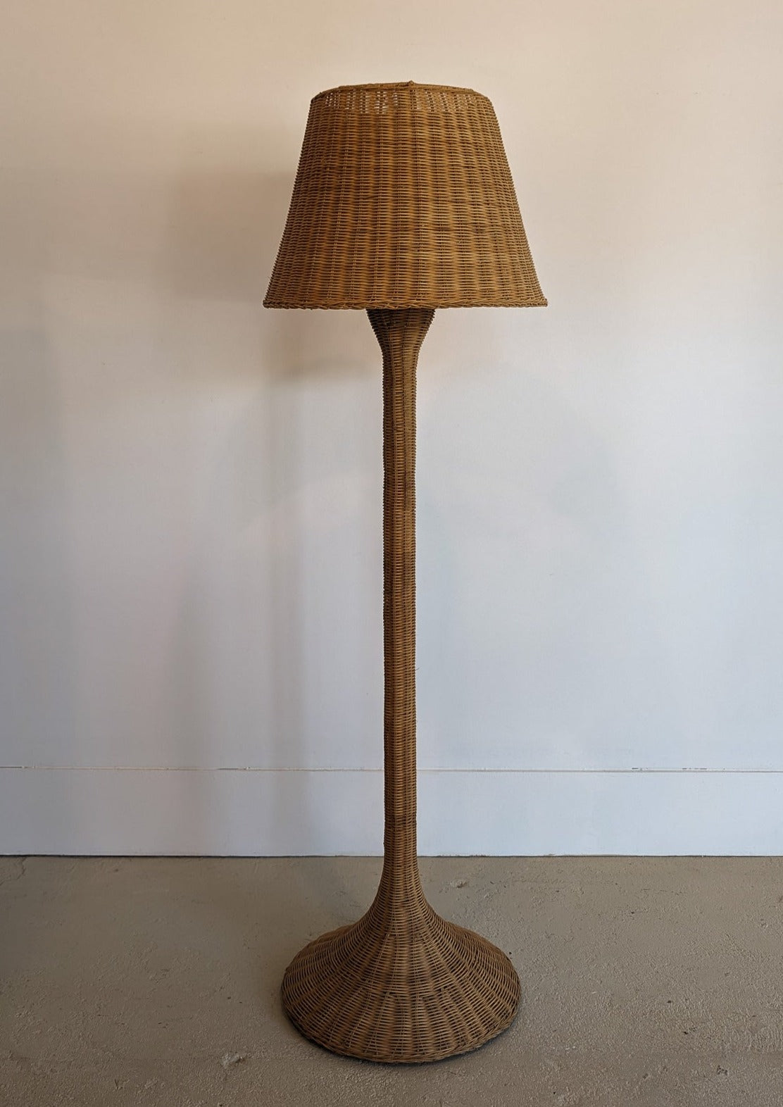 Vintage Wicker Floor Lamp and Matching Original Wicker Lampshade