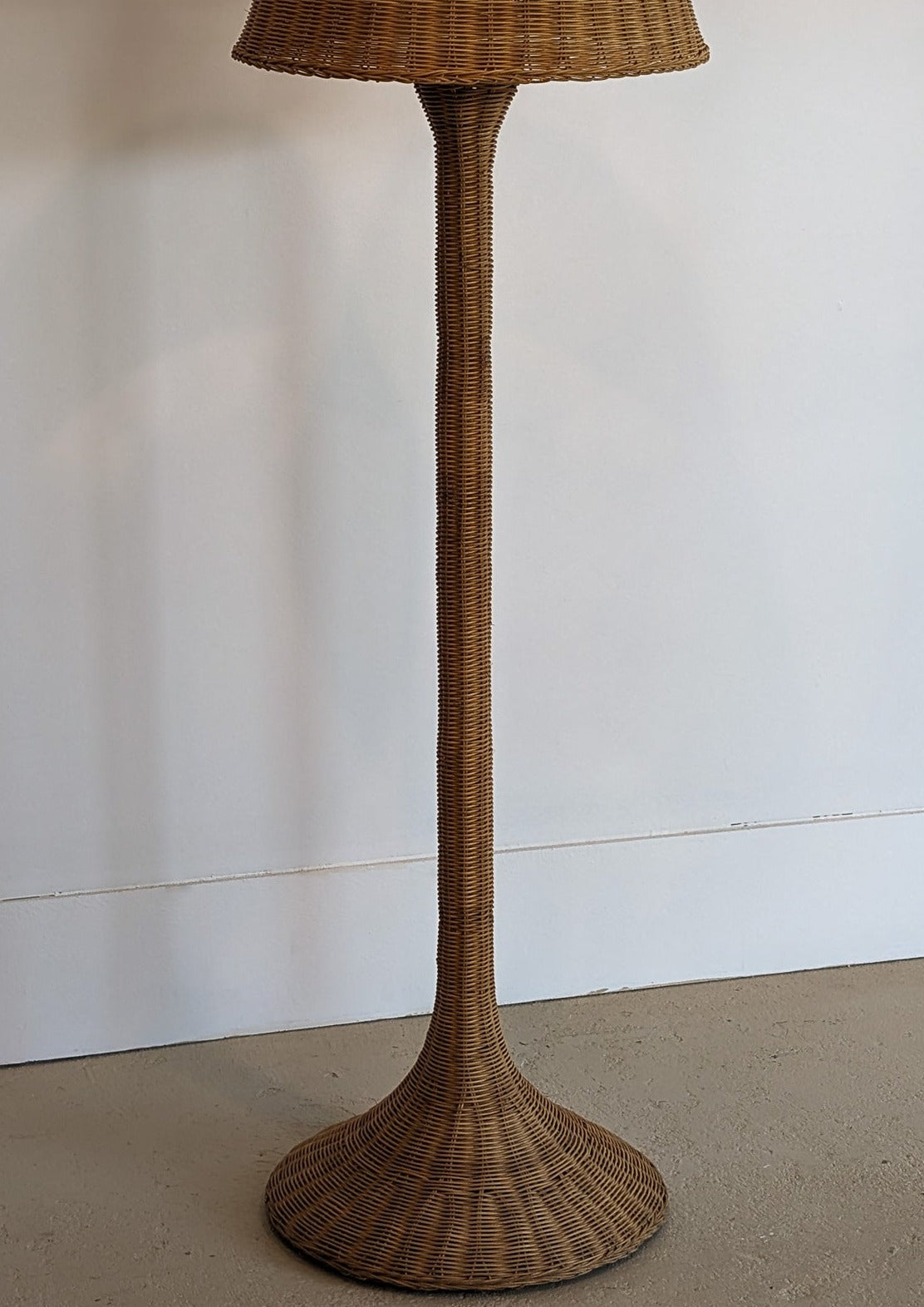 Vintage Wicker Floor Lamp and Matching Original Wicker Lampshade