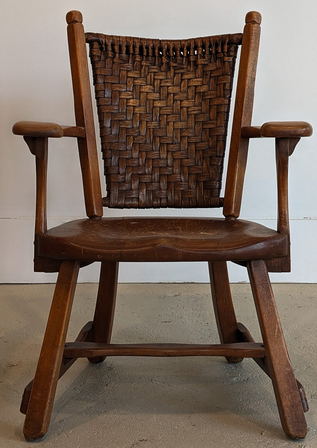 1940s Vintage Old Hickory American Provincial Paddle Arm Chair with Woven Back