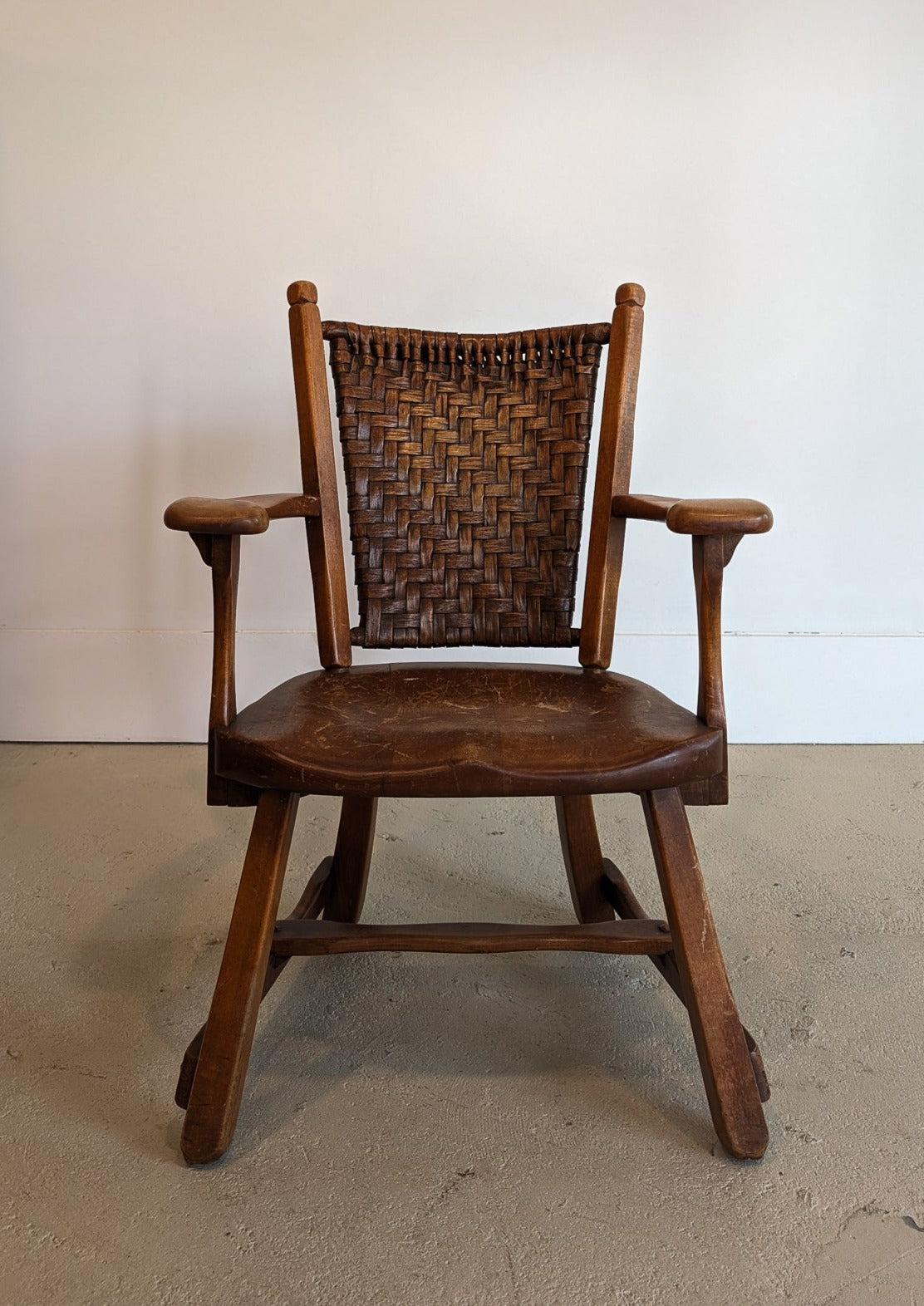 1940s Vintage Old Hickory American Provincial Paddle Arm Chair with Woven Back