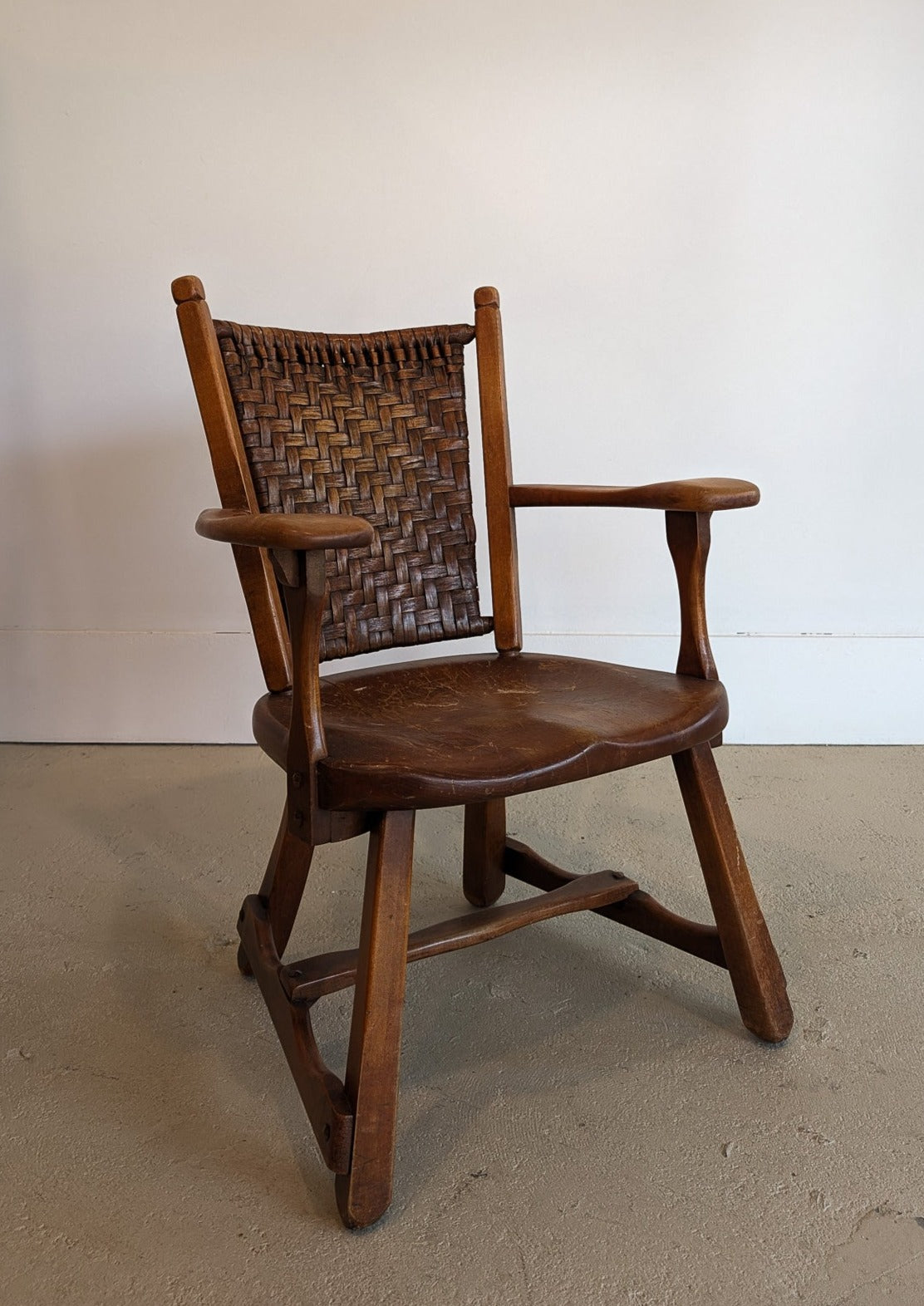 1940s Vintage Old Hickory American Provincial Paddle Arm Chair with Woven Back