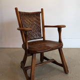 1940s Vintage Old Hickory American Provincial Paddle Arm Chair with Woven Back