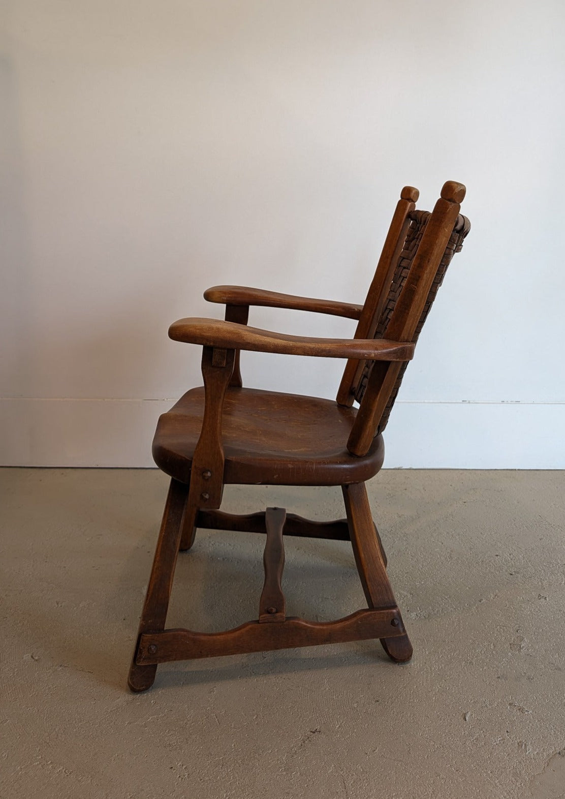 1940s Vintage Old Hickory American Provincial Paddle Arm Chair with Woven Back