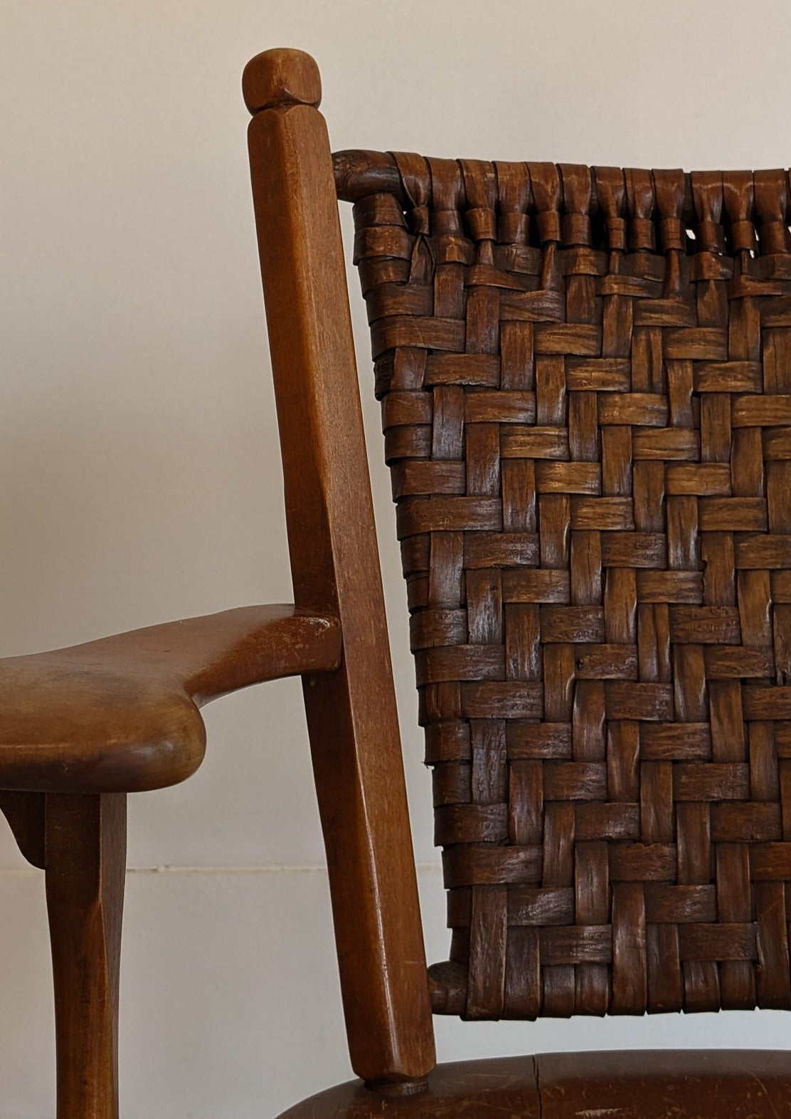 1940s Vintage Old Hickory American Provincial Paddle Arm Chair with Woven Back