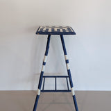 Vintage Blue and White Geometric Folk Art Bamboo Side Table