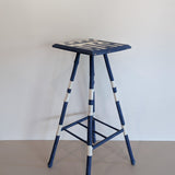 Vintage Blue and White Geometric Folk Art Bamboo Side Table