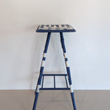 Vintage Blue and White Geometric Folk Art Bamboo Side Table