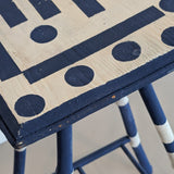 Vintage Blue and White Geometric Folk Art Bamboo Side Table