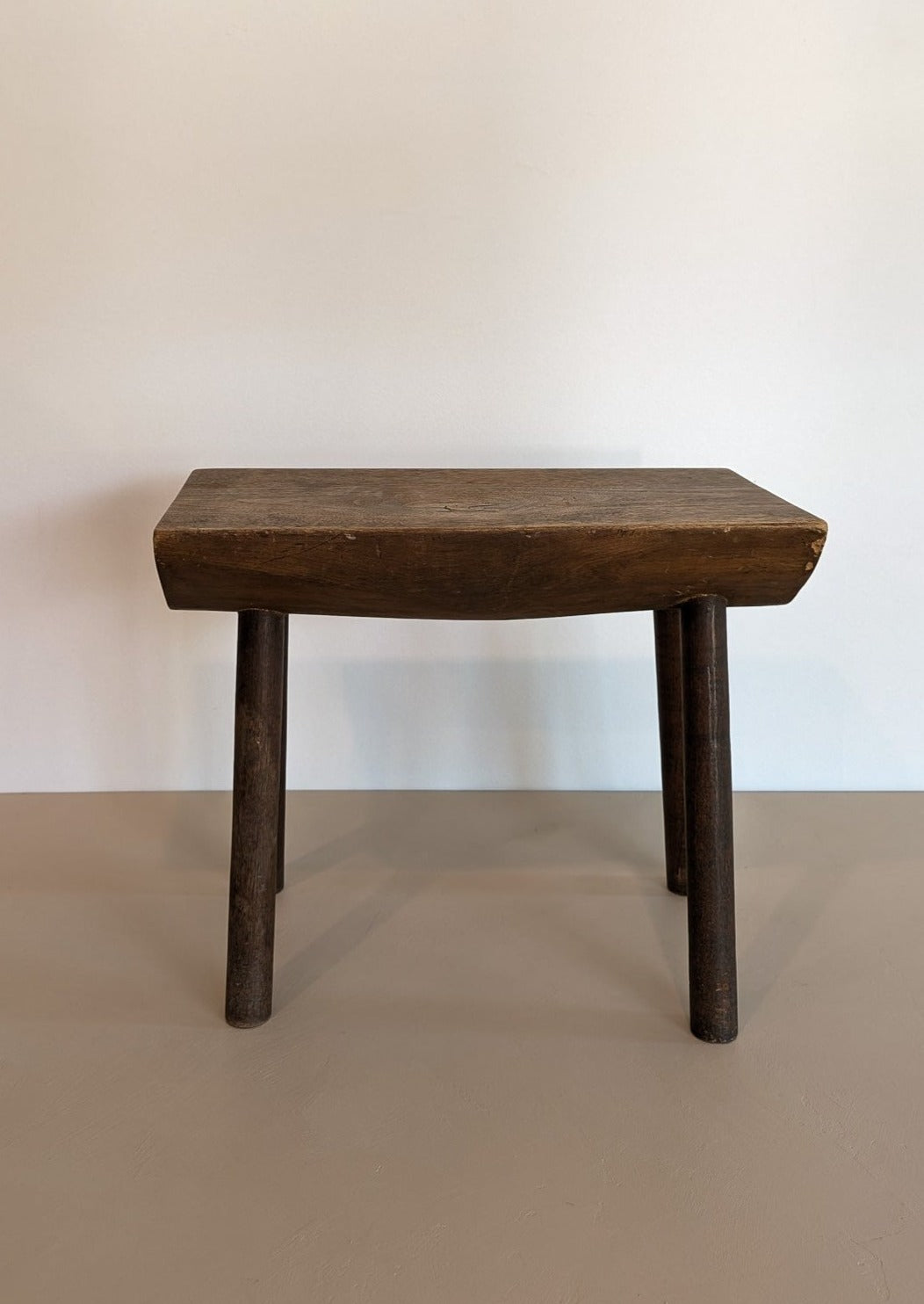 Vintage Hand-crafted Solid Walnut Stool - Large