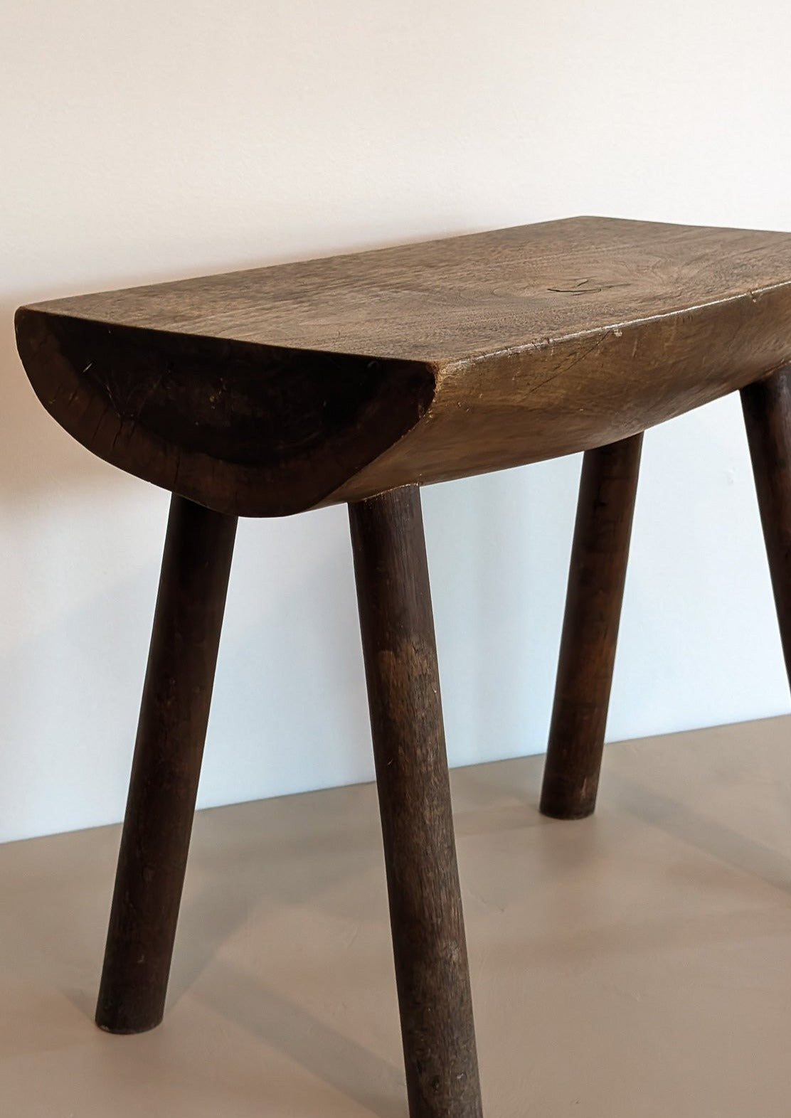 Vintage Hand-crafted Solid Walnut Stool - Large