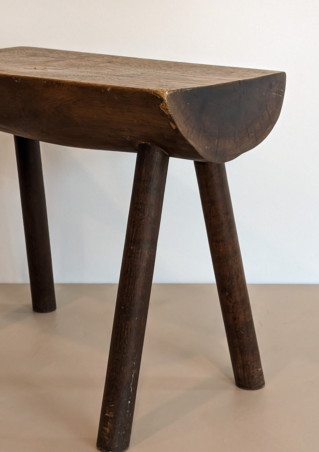 Vintage Hand-crafted Solid Walnut Stool - Large