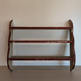 Primitive Red and White Handmade Shelving Unit with Wavy Edge Detailing