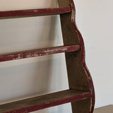 Primitive Red and White Handmade Shelving Unit with Wavy Edge Detailing