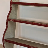 Primitive Red and White Handmade Shelving Unit with Wavy Edge Detailing