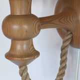 Pair of Rare Vintage Swedish AB Tranås Stilarmatur Pine and Rope Wall Sconces with Original Handmade Fringed Linen Shades