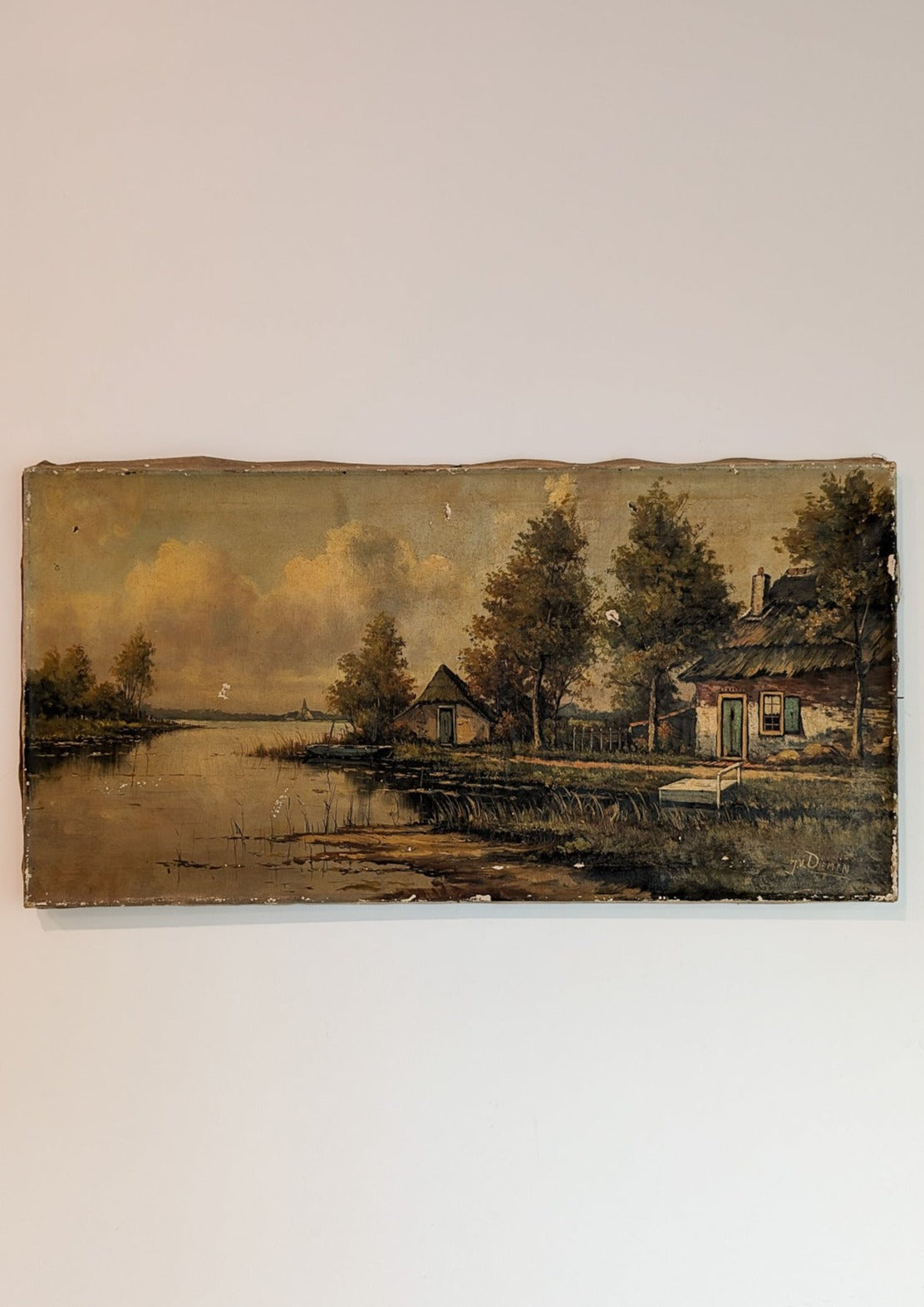 Signed Antique Aged Landscape Painting