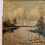 Signed Antique Aged Landscape Painting