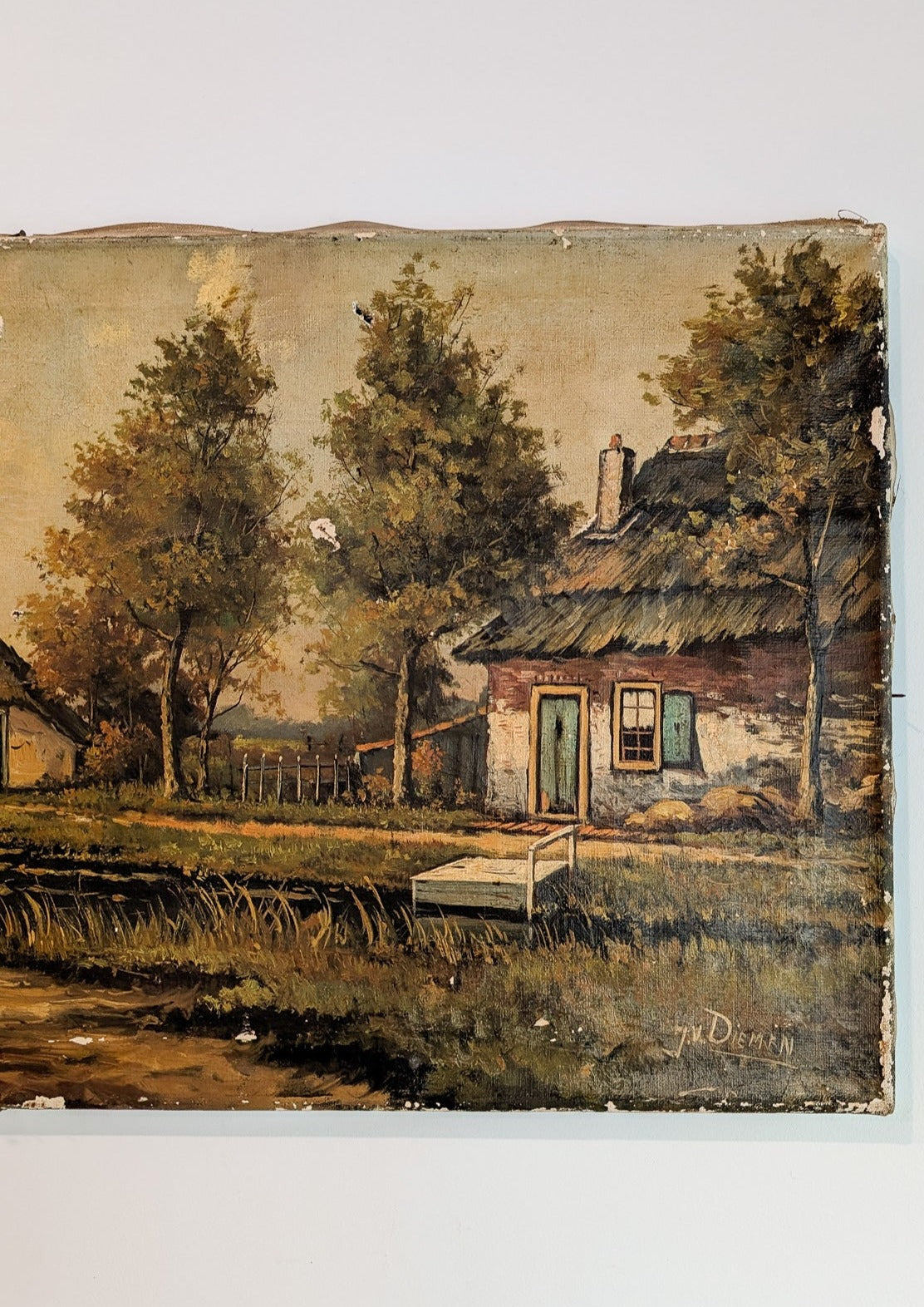 Signed Antique Aged Landscape Painting