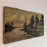 Signed Antique Aged Landscape Painting