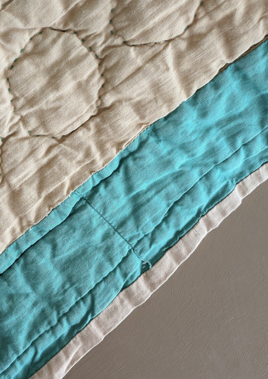 1930s Vintage Double Irish Chain Quilt with Peach and Teals 78" x 60"