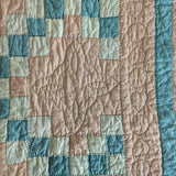 1930s Vintage Double Irish Chain Quilt with Peach and Teals 78" x 60"