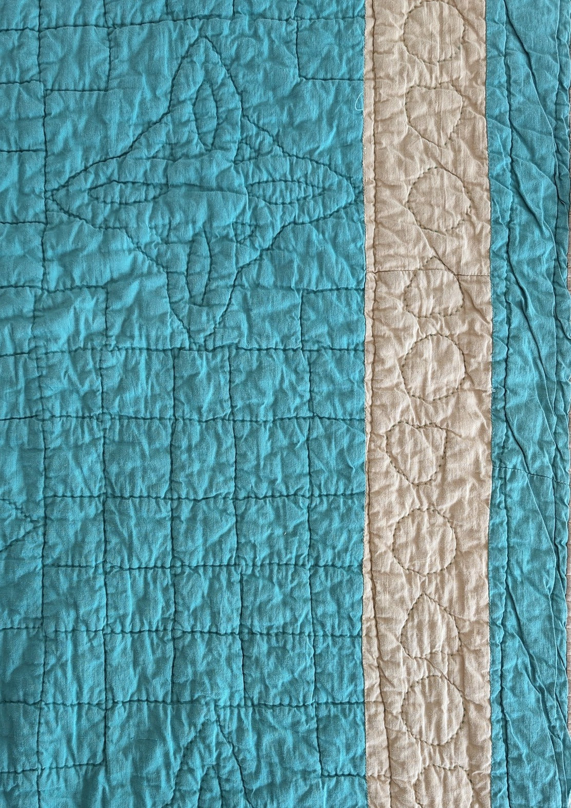 1930s Vintage Double Irish Chain Quilt with Peach and Teals 78" x 60"