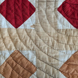 1890s/1900s Antique Quilt with Red, Orange, Tan and Cream with Blue Ticking Back 79" x 68"