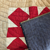 1890s/1900s Antique Quilt with Red, Orange, Tan and Cream with Blue Ticking Back 79" x 68"