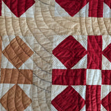 1890s/1900s Antique Quilt with Red, Orange, Tan and Cream with Blue Ticking Back 79" x 68"