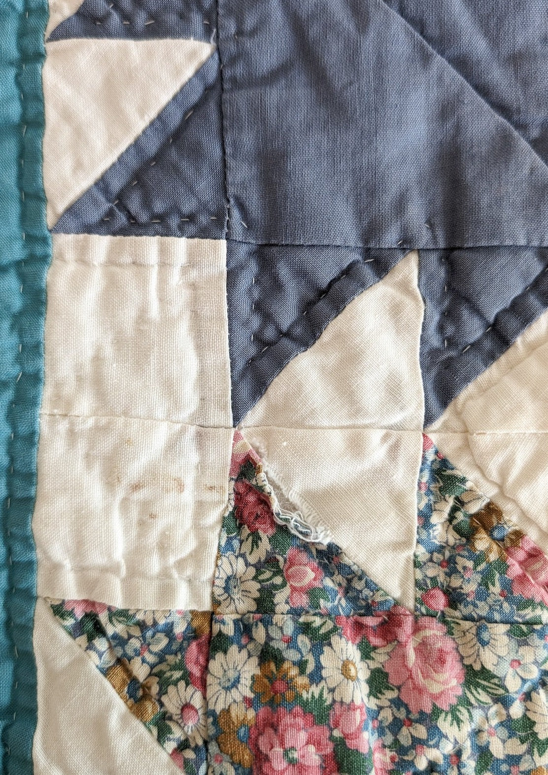 Vintage Patchwork Quilt with Floral Detailing 82" x 64"