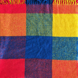 Rainbow Checkered Fringe Wool Blanket 54" x 49"