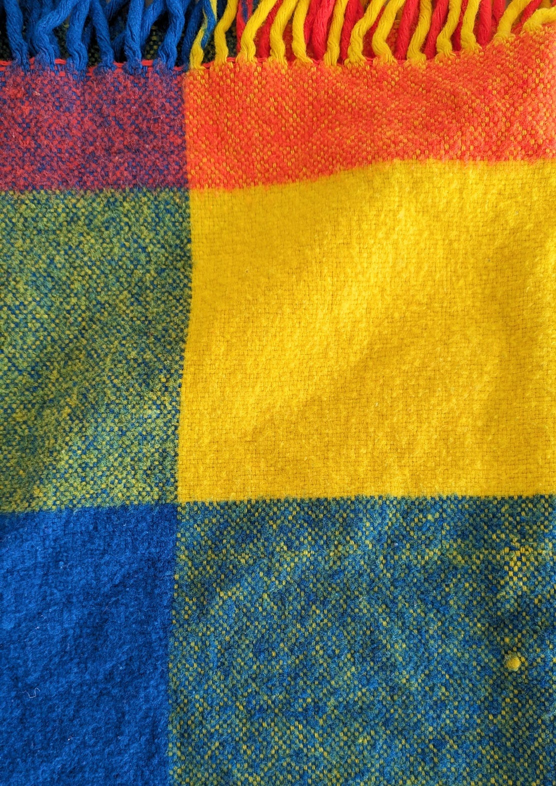 Rainbow Checkered Fringe Wool Blanket 54" x 49"