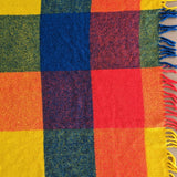 Rainbow Checkered Fringe Wool Blanket 54" x 49"