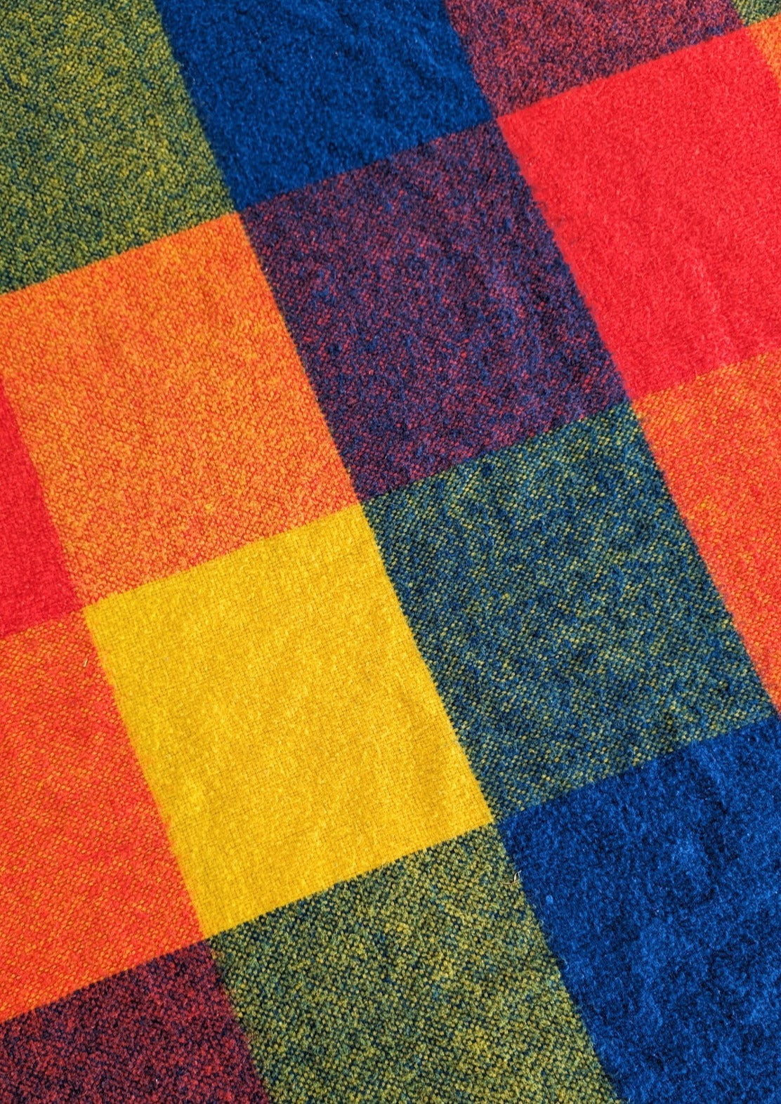 Rainbow Checkered Fringe Wool Blanket 54" x 49"