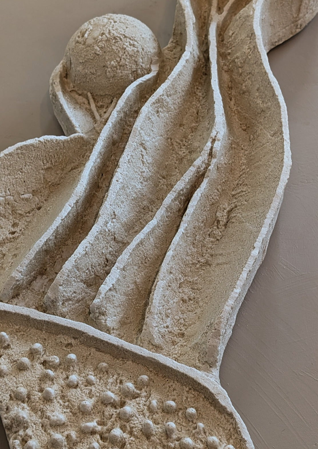 Unique Heavy Biomorphic Plaster and Sand Hanging Wall Sculpture