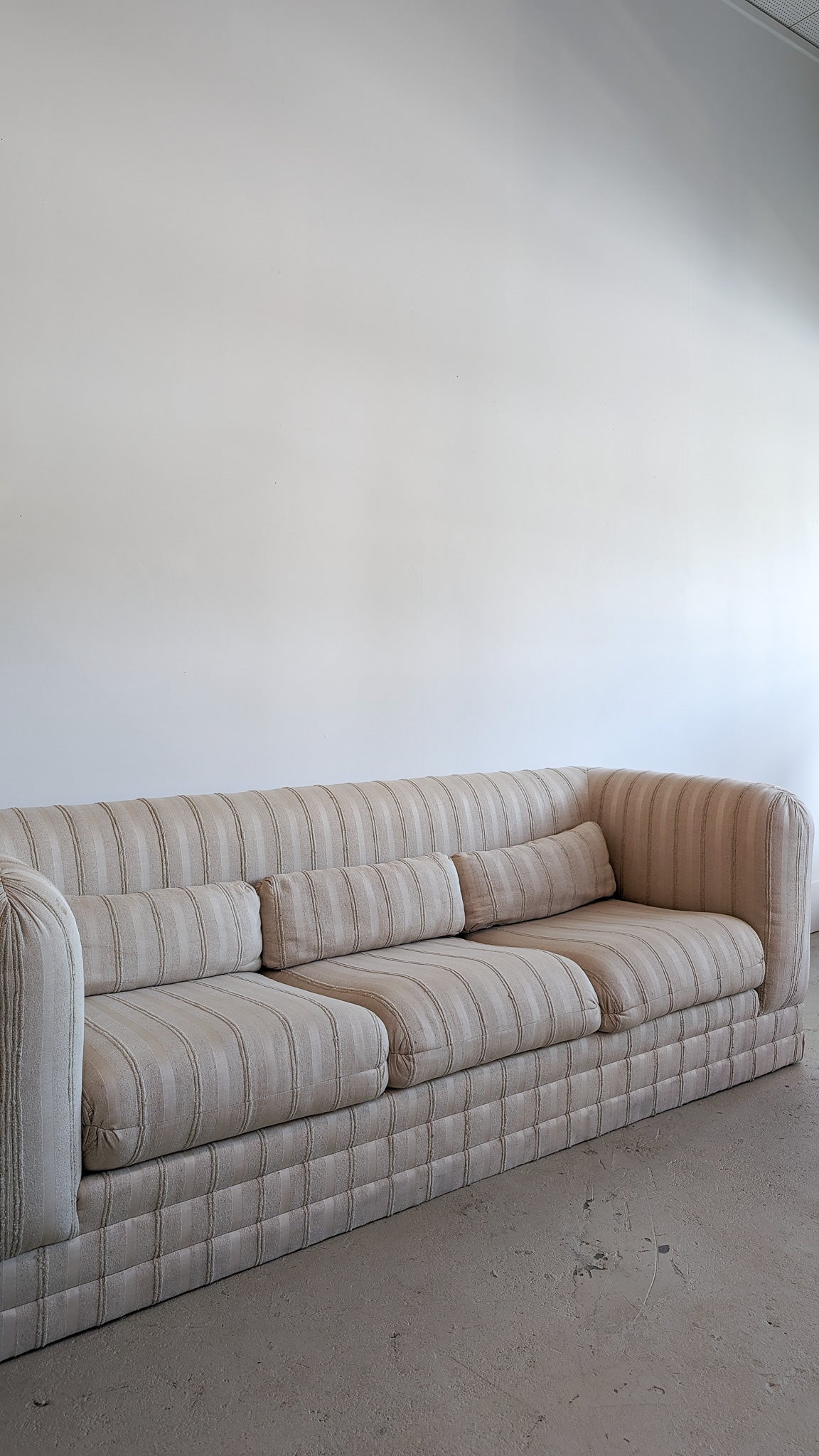 Postmodern Vintage Three-Seater Sofa with Original Custom Cream Raw Silk Upholstery