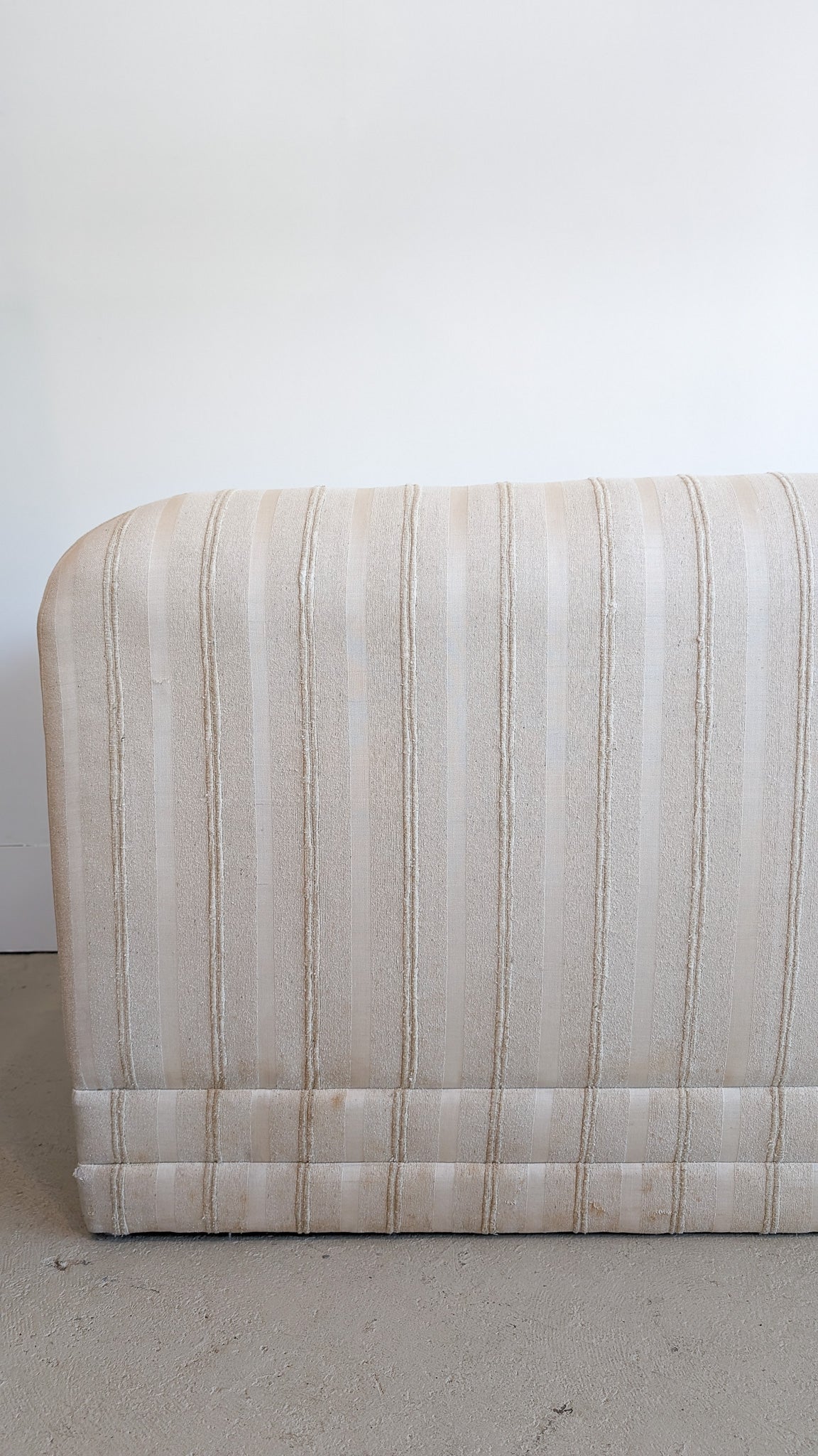 Postmodern Vintage Three-Seater Sofa with Original Custom Cream Raw Silk Upholstery