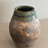 Vintage Turkish Vessel with Green Glazed Rim and Scalloped Detailing