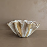 Large Vintage Signed Speckled and Ruffled Studio Pottery Bowl/Vase