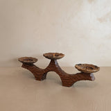 Vintage German Hand-carved Wooden Brutalist Candelabra