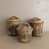 Trio of Speckled Studio Pottery Lidded Canisters