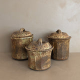 Trio of Speckled Studio Pottery Lidded Canisters