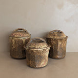 Trio of Speckled Studio Pottery Lidded Canisters