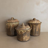 Trio of Speckled Studio Pottery Lidded Canisters