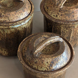 Trio of Speckled Studio Pottery Lidded Canisters